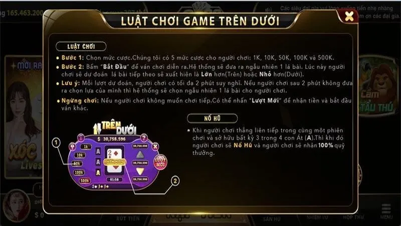 Luật chơi nổ hũ đổi thưởng Trên dưới tại 789Club cơ bản